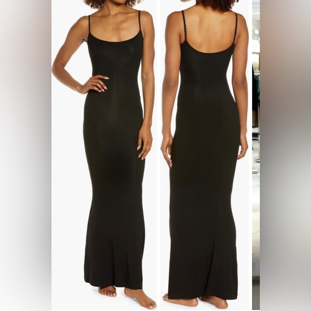 NWT SKIMS Soft Lounge Long Ribbed Slip Dress -Onyx - Picture 1 of 3